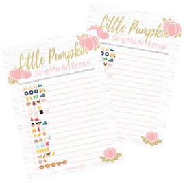 DISTINCTIVS Pink Little Pumpkin Girl Baby Shower Emoji Game – 20 Cards for Fall Baby Shower Activities and Party Games for Guests