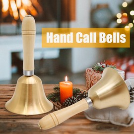2 Pieces Hand Bell Solid Brass Hand Call School Bell with Wooden Handle Loud Ringing Bell Hand Held Service Bell for School Church Hotel Christmas and Wedding Service