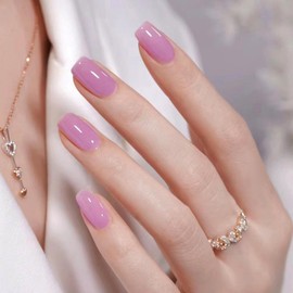 Ceboic Pack of 24 Short Artificial Nails, French Artificial Nails, Press On Nails, Pure Colour Fake Nails for Sticking, Ballerina Taro Purple Acrylic Full Cover Square False Nails for Women Girls Nail