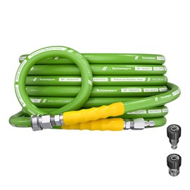 TechSweepPro Pressure Washer Hose 25FT with 3/8 Inch Quick Connect, 5000 PSI Kink Resistant High Tensile Wire Power Washer Hose, Kevlar Aramid Fiber Lightweight with 2 M22 14mm Adapter Set, Green