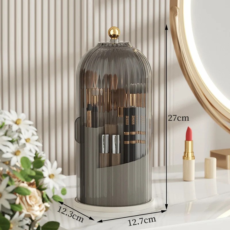 Rotating Makeup Brush Holder – Makeup Organizer With Lid, Cosmetic