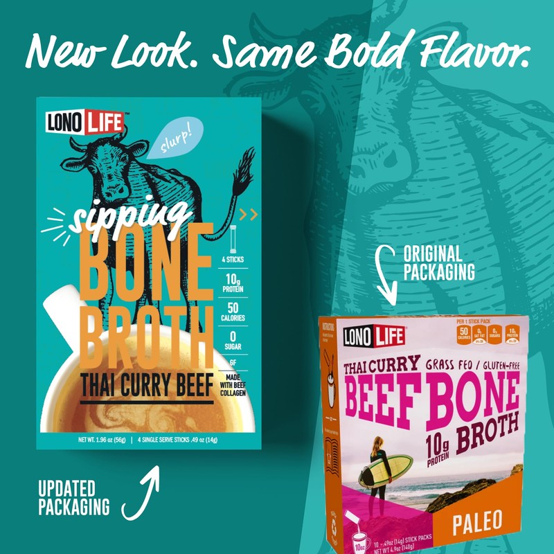 LonoLife Thai Curry Beef Bone Broth Powder Mix | Grass-Fed,