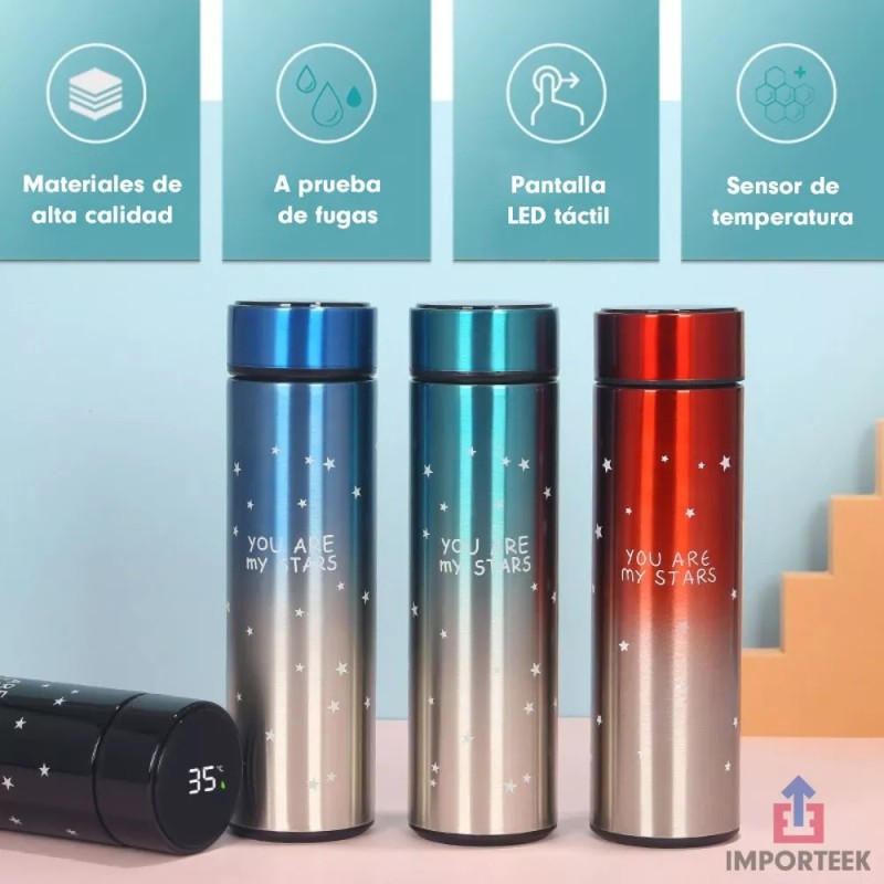Importeek 10pz Termo Digital Lector Temperatura Acero Hermetico 500ml