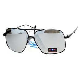 Air Force Sunglasses Retro Metal Square Aviators UV400 Black, Silver Mirror