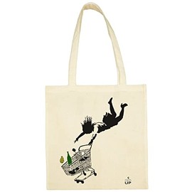 rainUP Tote Bag Banksy Reusable Cotton Shoulder Bag, Shop Till You Drop, Shop Till You Drop