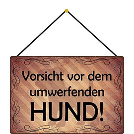Tin Sign 20 x 30 cm Curved with Cord "Vorsicht vor dem Stunning Dog" Decorative Gift Sign