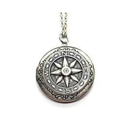 Handmade Oxidized Silver Compass Locket Necklace