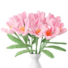 YOUNGJOY Crochet Rose 12 Pcs Handmade Knitted Flowers Tulip Sunflower Daisy Heart Artificial Knitted Floral Mother Day Graduation Home Decor(White Tulip)