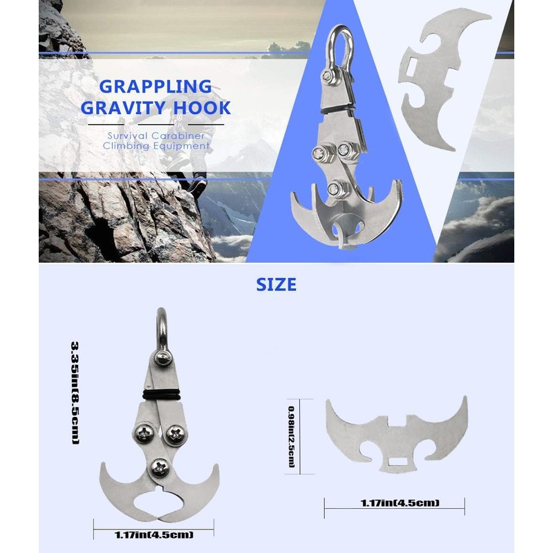 Grappling Gravity Hook Survival Carabiner Stainless Steel Multifunctional Rescue EDC