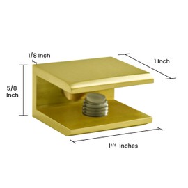 Dulles Glass Floating Shelf Brackets, Square Clamps Heavy Duty, Polished Brass, for Glass, Wood, Acrylic Wall Mounted Shelf Support. 1 Piece