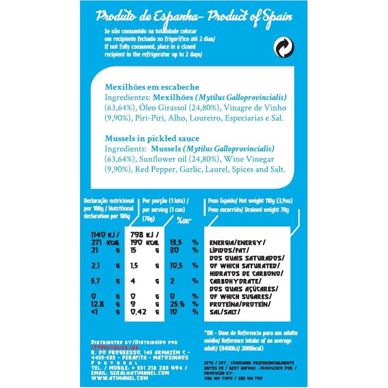 Spanish Mussels Canned in Spiced Pickled Sauce | B Vitamins,