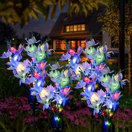 QINGYA Solar Garden Lights - 4 Pack Solar Flowers Lights Waterproof Outdoor for Outside Garden Yard Patio Lawn Decor and Gift for Women