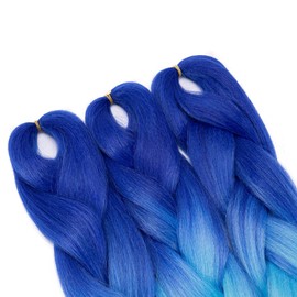 Jumbo Braiding Hair 24 inch Jumbo Braid Hair Extensions Ombre Jumbo Box Braids Crochet Hair Long for Women Kids DIY High Temperature Synthetic Fiber 2 Tones Dark Blue+ Sky Blue 1 Bundle