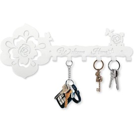 Key Hooks Holder for Wall Decorative - Small Black Entryway Welcome Home Sign Key Hanging Hangers Wall Mounted Racks Steel Shelves Organiser - Color: white