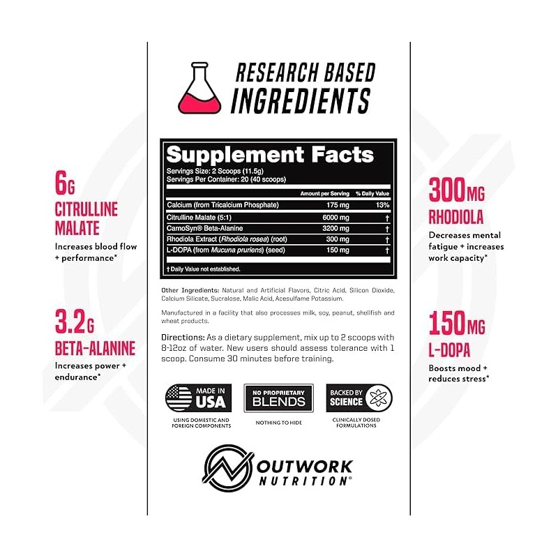 Outwork Nutrition Pre-Workout Supplement with Nootropics - Energy & Mental