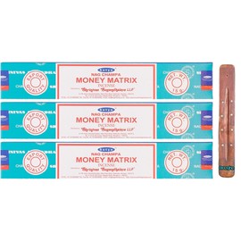 Satya Nag Champa Incense Sticks | x3 pack | with Booghe incense sticks holder (Money Matrix)