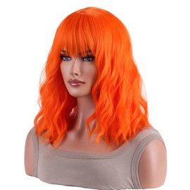 AneShe Orange Wig Short Wavy Colorful Wig with Bangs for Women Synthetic Wig Colored Costume Wigs for Party Cosplay (14" Orange)