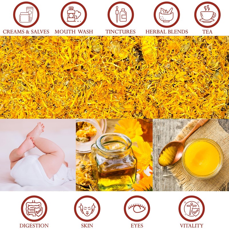 Foothills Naturals Calendula Flowers Whole Organic - 1 Pound/454 Grams.