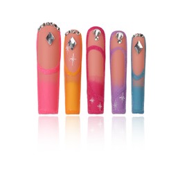 Artiprint Glitter Gradient Press-On Nails with Rhinestones, Durable Nail Art Set for Instant Gorgeous Nails, Easy to Apply & Fashionable Manicure(N002, M)