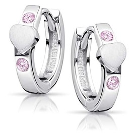 Materia Children's Earrings 925 Sterling Silver Girls – Children's Hoop Earrings Heart in 5 Zirconia Stone Colours in Gift Box, Silver, Pink/Silver