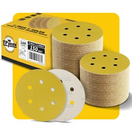 100PCS 6 Inch 150 Grit 150mm 6 Hole Sanding Discs Sandpaper - Premium Gold Round Hook and Loop for Random Orbital Sander - Ideal for Wood, Metal, Automotive