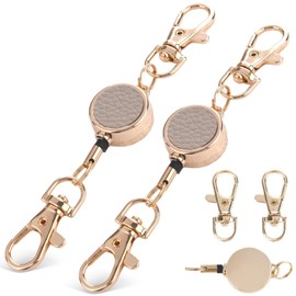 LanFly Reel Key Chain with Carabiner, Metal Wire, Extends Up to 12.6 inches (32 cm), Anti-Loss, Set of 2, For Retractable Hanging Name Tags, Small, Reel with Hook, Lanyard Keychain, Set of 2 G Light