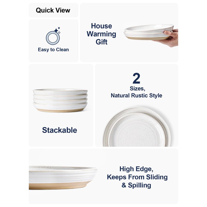 LE TAUCI Dinner Plates Set of 4, 10 Inch Ceramic
