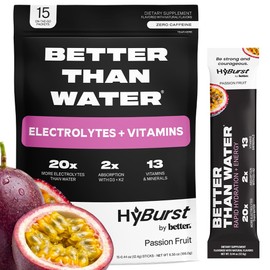 Hyburst Better Than Electrolyte & Vitamin Supplement Powder, Drink Mix with B12, L-Theanine, D3, K2, Zinc, Magnesium, Potassium, Supports Calm Focus & Energy, Passion Fruit, 15 Pack