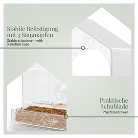 WILDLIFE HOME Window Feeder for Wild Birds, Transparent with Removable Feeding Cassette, Bird House with Suction Cups, Feeder, Bird Feeder for Wild Birds, Clever