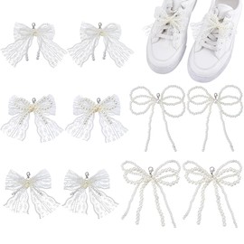 PH PandaHall Pack of 10 5 Styles Shoe Charms with Bow 9.5 ~ 13 cm Pearl Knot Shoe Clips Sneaker Charms for Wedding Dress Keychian DIY Crafts, Glass