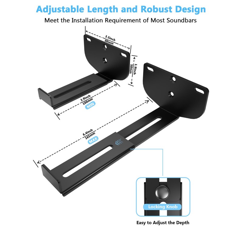 Adjustable Soundbar Wall Mount - Easy to Install [All-Metal Design/Super