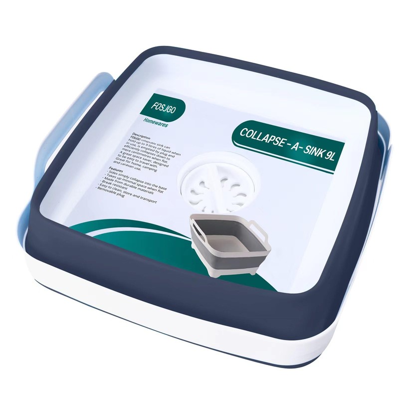 FOSJGO 2.4 Gal(9L) Collapsible Dish Basin with Drain Plug,Space Saving