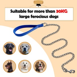Mystercome Dog Chain Leash, 4FT Anti Chew Metal Dog Leash for Medium Large Dogs, Heavy Duty Dog Leash Dog Chain Lead with Soft Handle, Strong Anti Bite Dog Leash Large Dogs (Blue)