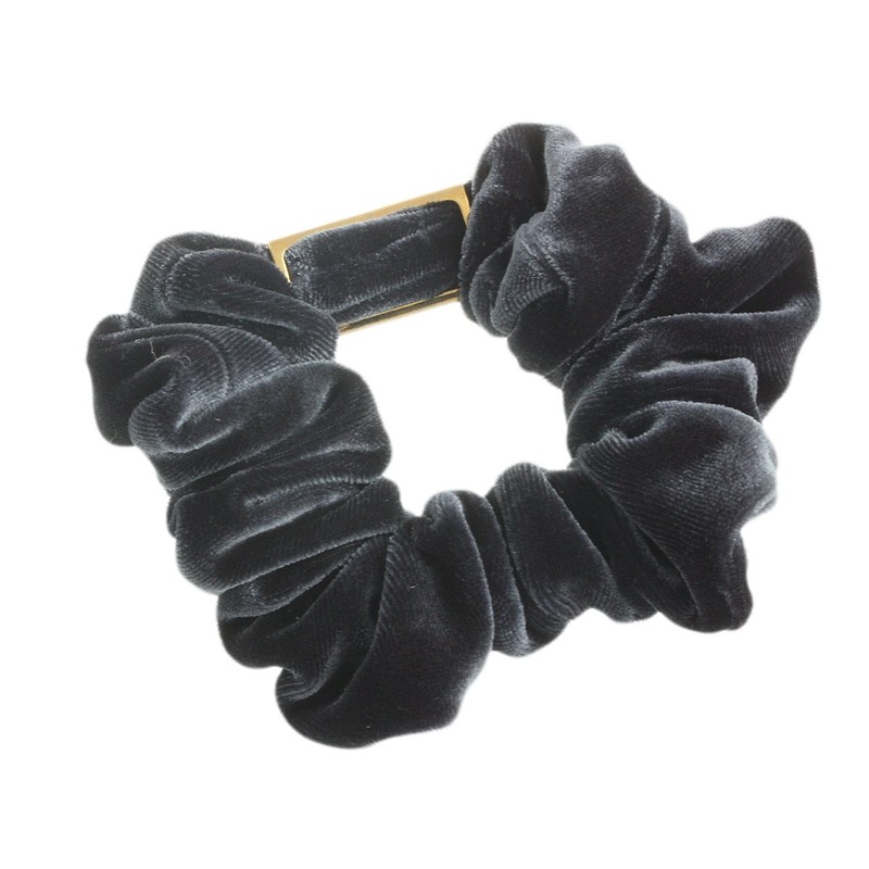 VingTAINE HS-92-G-GY Velour Scrunchie Hair Accessory with Plate, Gold x