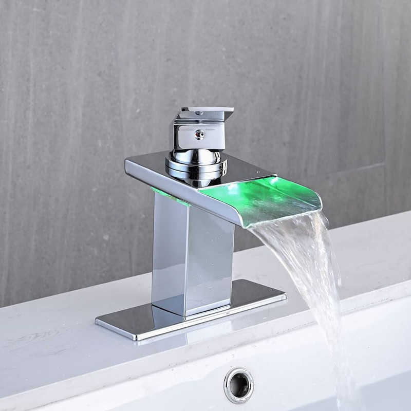 AVSIILE LED Bathroom Sink Faucet, Chrome Waterfall Single Hole Handle