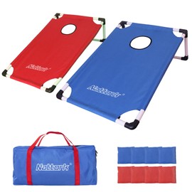 Portable Cornhole Set PVC Framed Corn Holes Outdoor Game Set with 2 Cornhole Boards, 8 Cornhole Bean Bags and Carrying Case, Camping Games Indoor Outdoor for Adults, Travel Camping Accessory