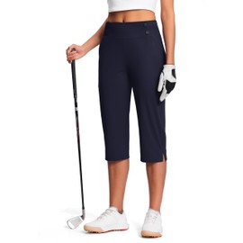 ISEEGZ 18" Dressy Capri Pants for Women High Waist Stretch Womens Golf Capris Pants for Summer with Pockets Work Casual Navy