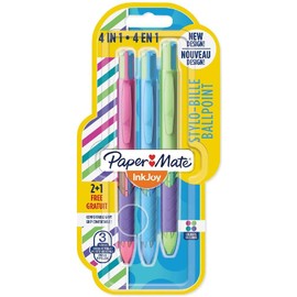 Paper Mate InkJoy Quatro Retractable Ballpoint, Medium Point, Assorted Fun Colours, 2 + 1 Pack
