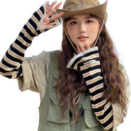 WindTour Women’s Arm Covers, UV Protection, Summer, Sun Protection, Sweat Absorbent, Quick Drying, Finger Holes Fit, Loose, Covers Back of Hand, Unisex, UPF50+, Black/Yellow Border