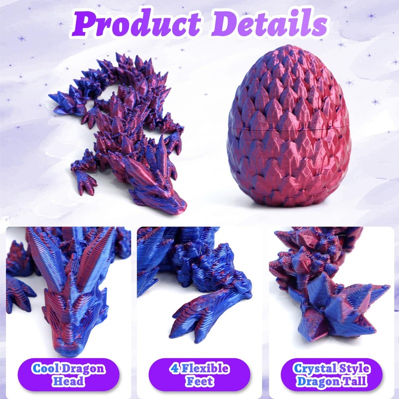 Flavery 6 Pack 3D Printed Dragon in Egg - Mini