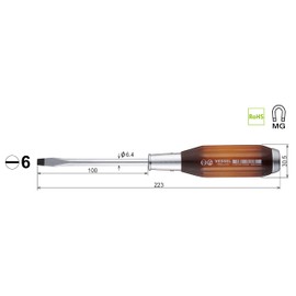 Vessel 100 Wood 6x100 Flat Tip Tang-Thru Screwdriver 100-6-100