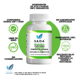 Moringa (adicionada Con Jengibre Y Curcuma). 100 Cápsulas.