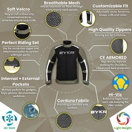 BYKR Mesh Motorcycle Jacket For Men Dual Sports Adventure Breathable Air Racing Bikers Riding Powersports Protective Motorbike Jackets Enduro CE Armored M-Green XL
