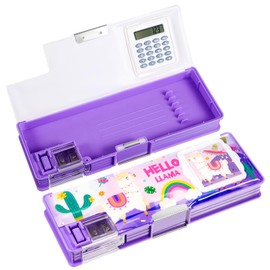 Henoyso Pencil Box Pencil Case with Calculator and Pencil Sharpener Multifunction Pencil Case Cool School Supplies Back to School Gift Birthday Present for Kids Teens (Alpaca)