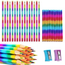 VONJUMA Pack of 30 Rainbow Pencils Colouring Pencils 4 in 1 Colours Pencils Rainbow Pencils Colouring Pencils for Sketching Drawing Colouring Birthday Party Bags Children Girls Boys with 2 Pencil