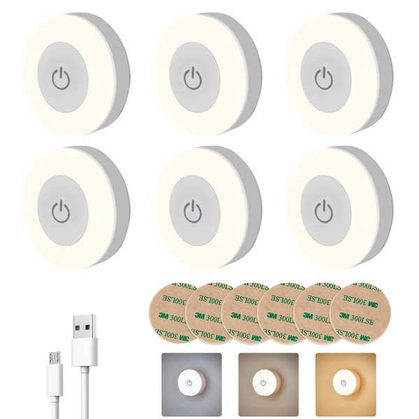 Luces LED Táctil Redonda Automático 6PCS Luz Nocturna Mini Lámpara