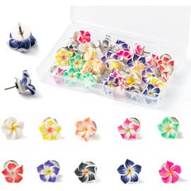 EGuangwiua 30Pcs Hawaiian Luau Hibiscus Flower Push Pins Spring Summer Tropical Decorative Thumb Tacks Cute Creative Decorative Pushpins for Cork Board Bulletin Board Photo Wall Map Home Decoration