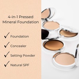 Advanced Mineral Makeup 4-in-1 Pressed Foundation Powder with Natural SPF, Concealer & Finishing for Medium to Full Coverage Foundation, Mineral-Based (Angelina, .35 oz)