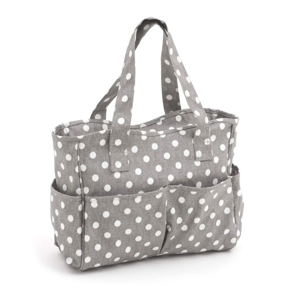 Hobbygift Value Collection: Craft Bag: Matt PVC: Grey Linen Polka Dot, 12.5 x 39 x 35 cm