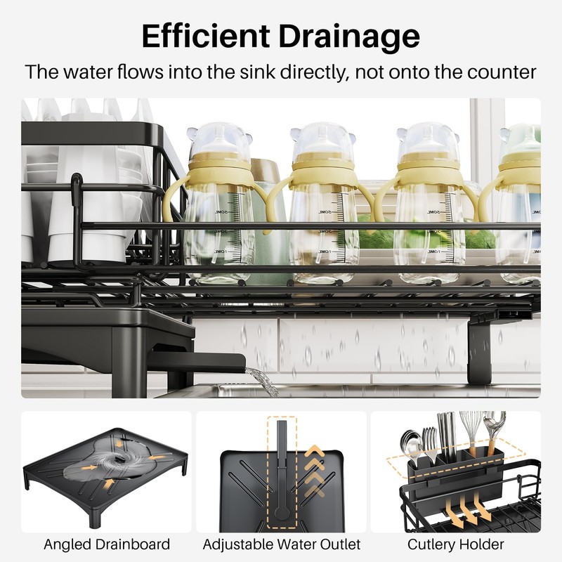 Dish Drying Rack - Extendable Dish Rack, Large Sink Drying